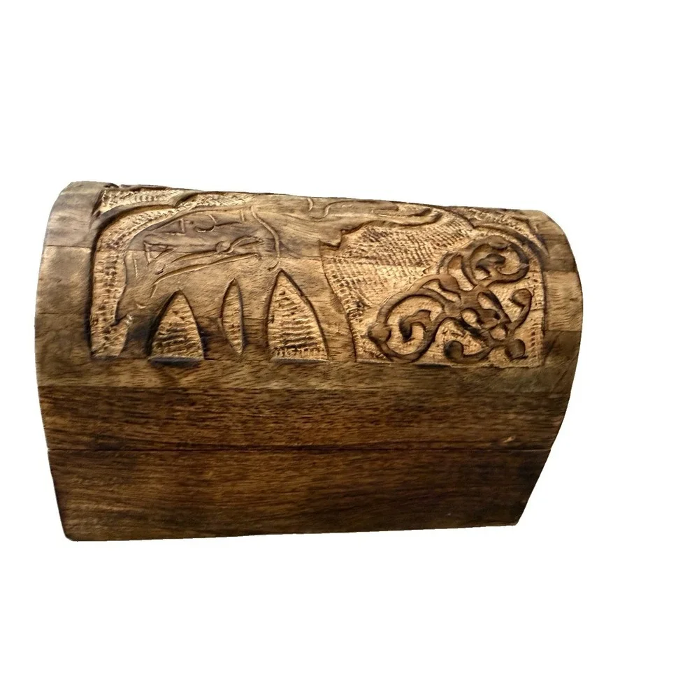 Vintage Wood Hand Carved Elephant Box Hinged Domed Lid 7